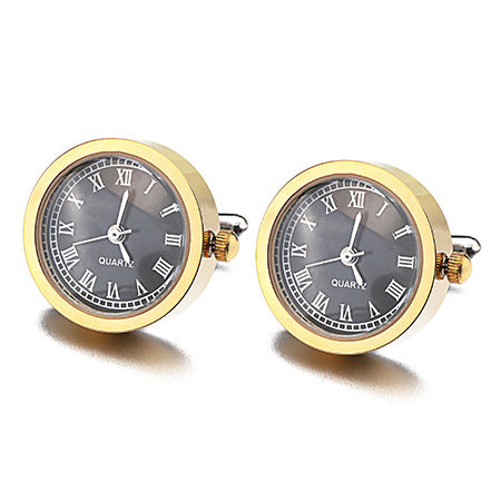 High Quality Men's Copper Plating Clock Round Cufflinks