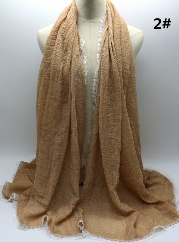 Cross Border Amazon Cotton Dirty Dye Solid Lace Scarf