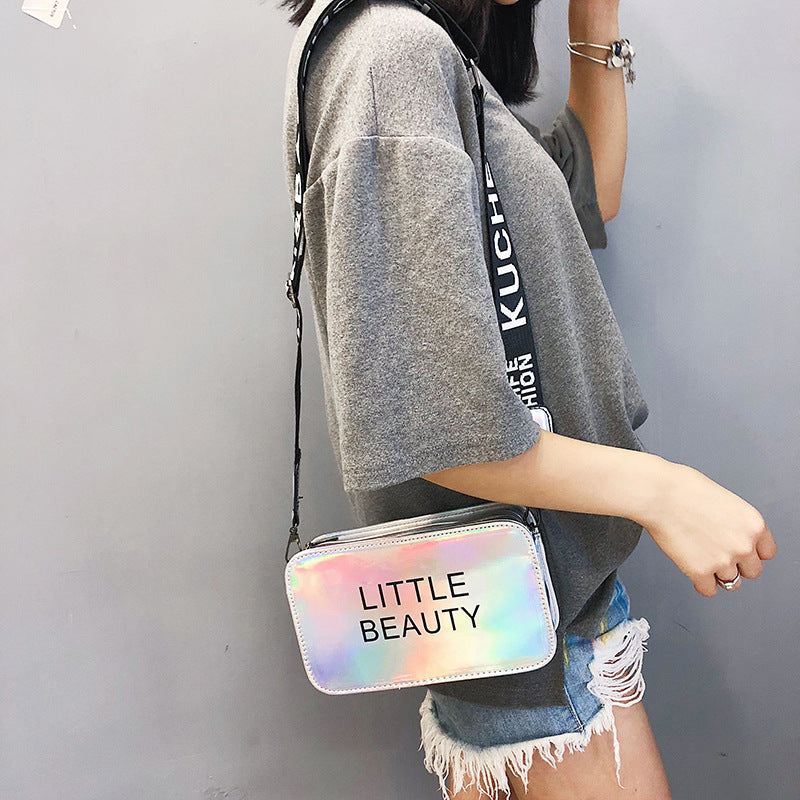 Letter wide shoulder belt laser small square bag