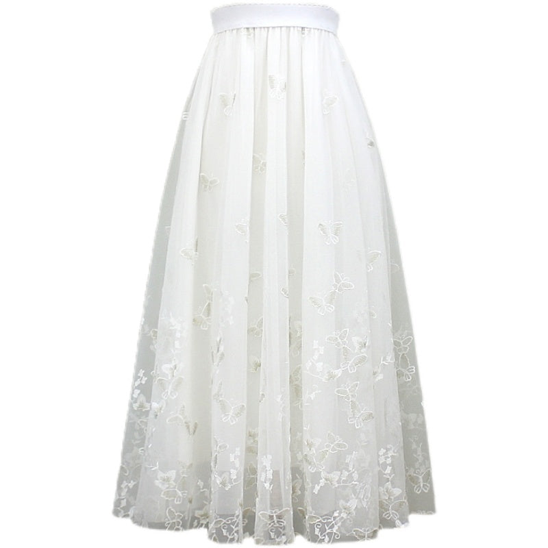 Drape Butterfly Embroidered Gauze Skirt