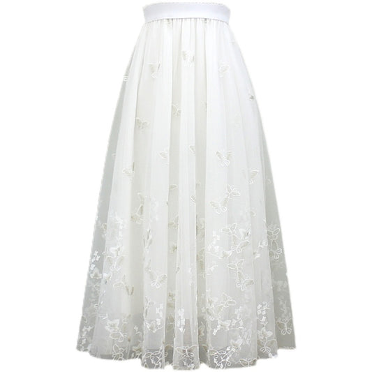 Drape Butterfly Embroidered Gauze Skirt