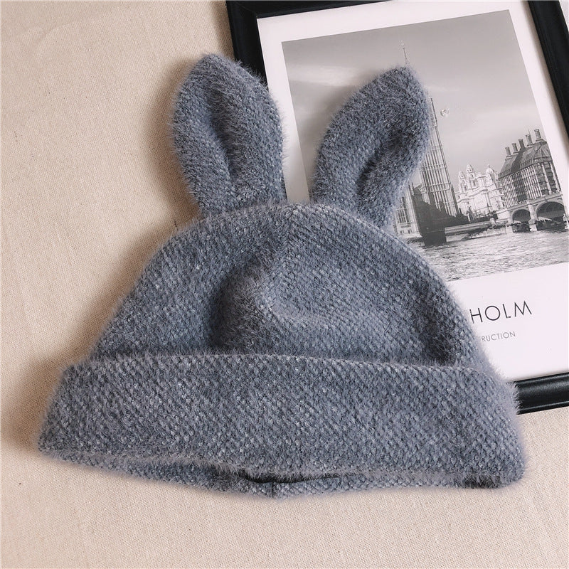 Plush Knit Beret With Rabbit Ears