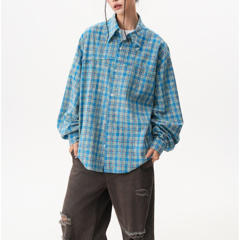 American-style Trendy Plaid Long-sleeve Shirt Jacket