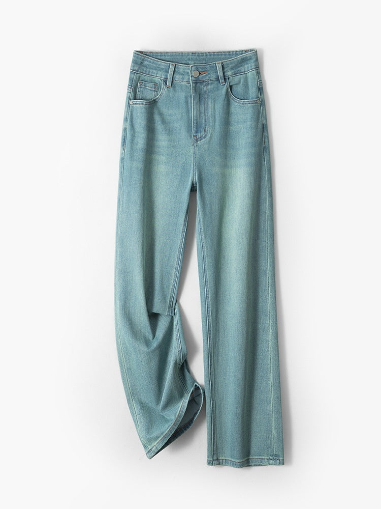 Straight-leg Pants Lyocell Cropped Primary Color High Waist Drainpipe Pants