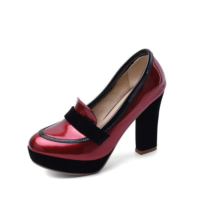 Colorblock bright leather pointed high heels