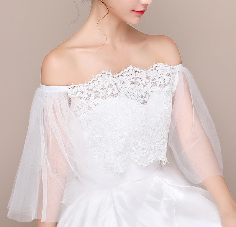 One-shoulder lace bride shawl
