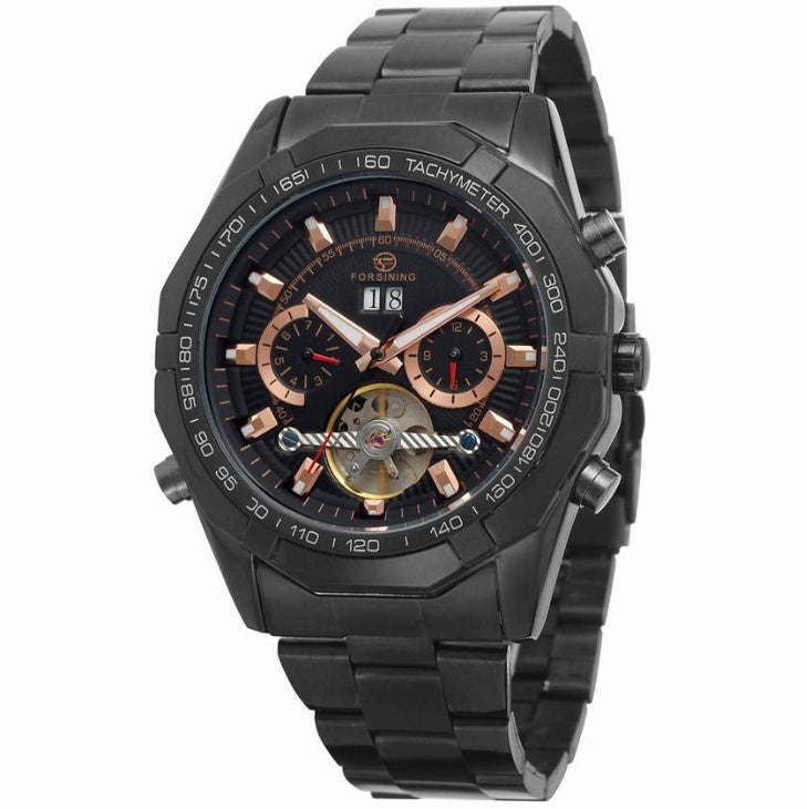 FORSININGautomatic Mechanical Watch Steel Belt Tourbillon Hollow Through The Bottom Waterproof Men's Watch