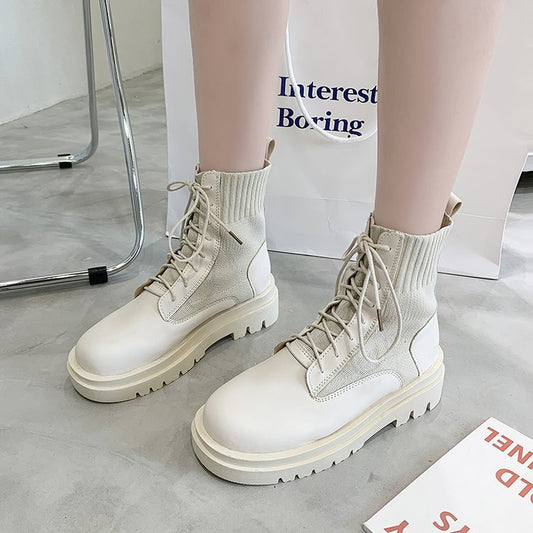 Women's Thin Thick-soled Lace-up Ankle Boots