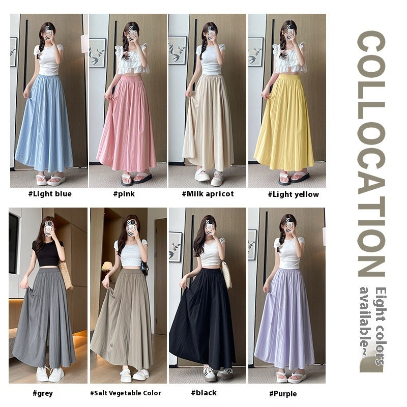 High Waist Slimming A- Line Skirt Casual Small Ice Silk Wide-leg Pants