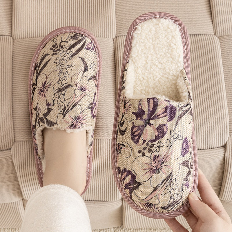 Warm Winter Linen Surface Household Cotton Slippers