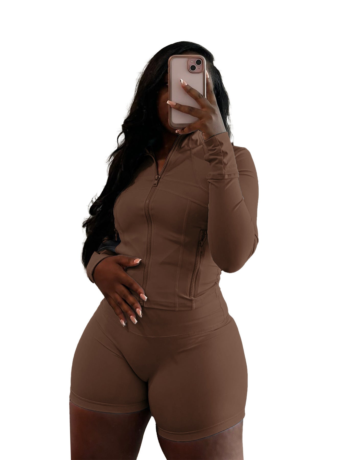Spring And Summer Sporty Casual Sexy Tight Long-sleeve Shorts Two-piece Set