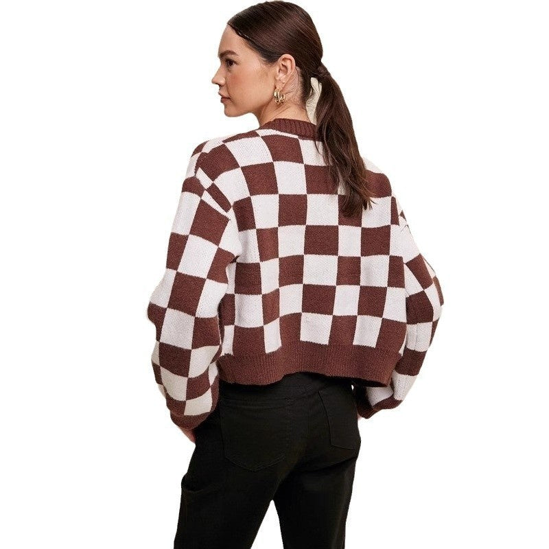 Women's Single-breasted Plaid Commuter Chanel Style Long Sleeve Sweater