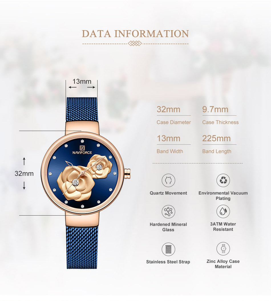 Casual fashion steel belt quartz female watch