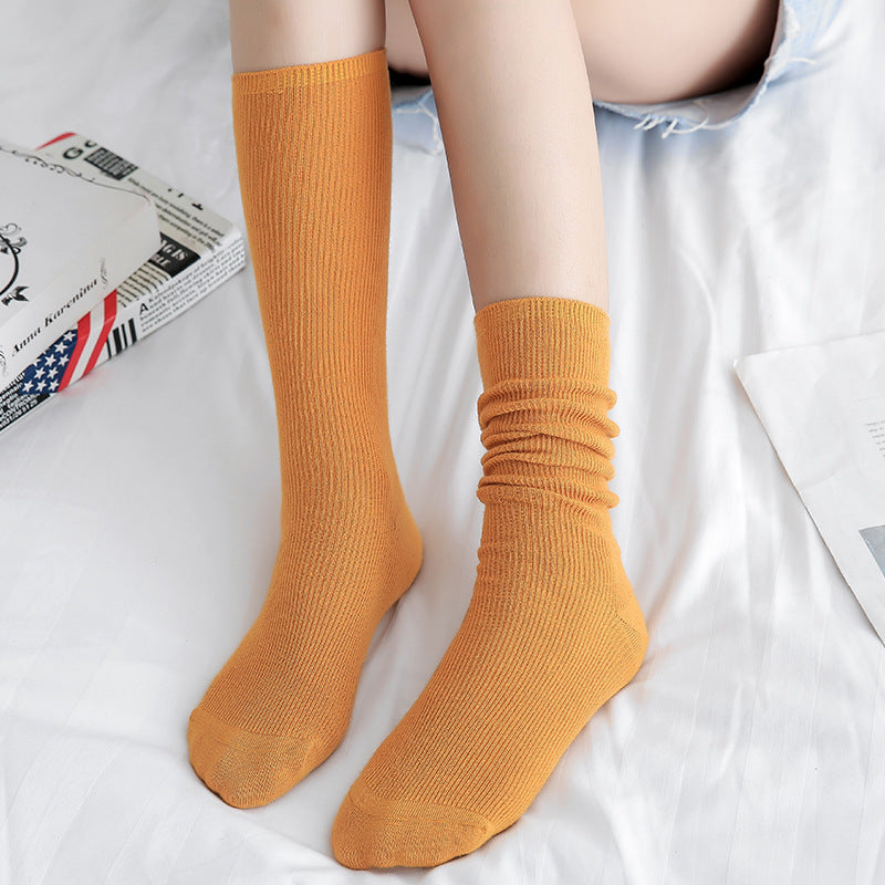 Solid color cotton drawstring candy color stockings