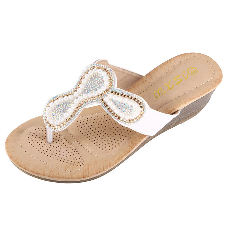 Women's shoes with rhinestone and pearl accessories