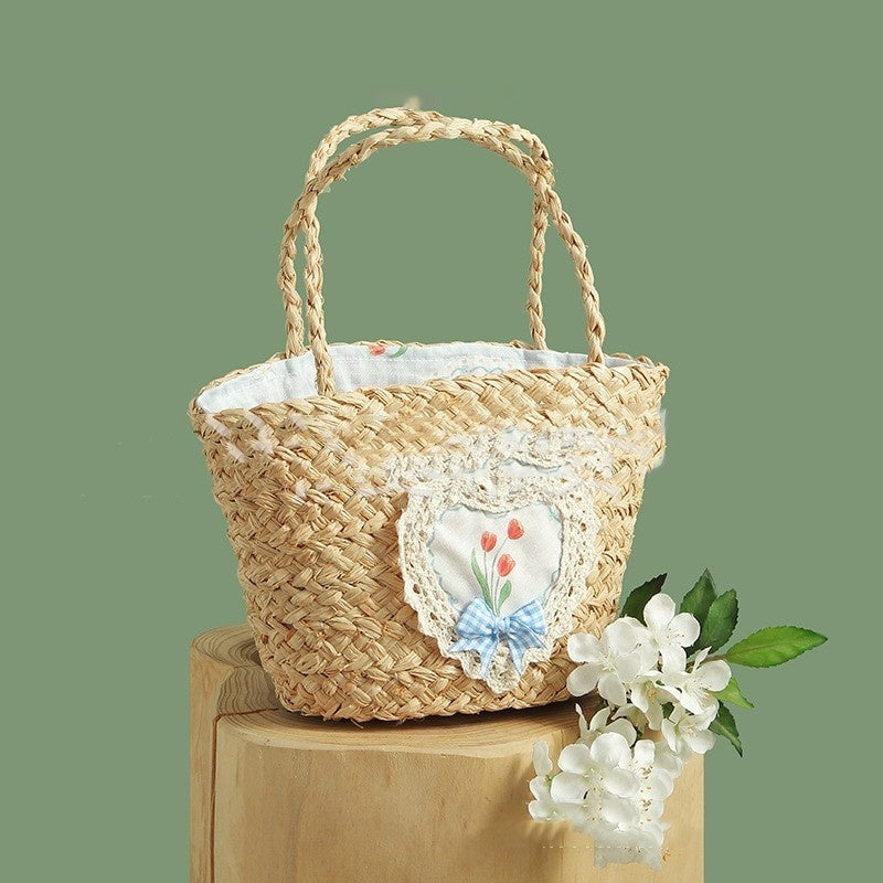 Spring And Summer Hand-woven Raffia Cartoon Vegetable Basket