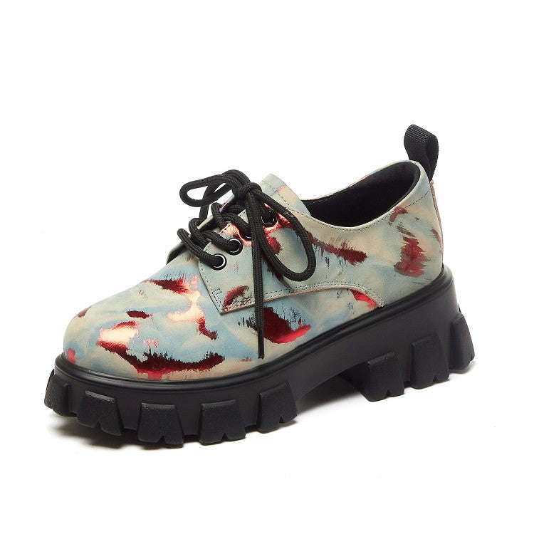 Camouflage Platform Round Toe Wedge Casual Shoes