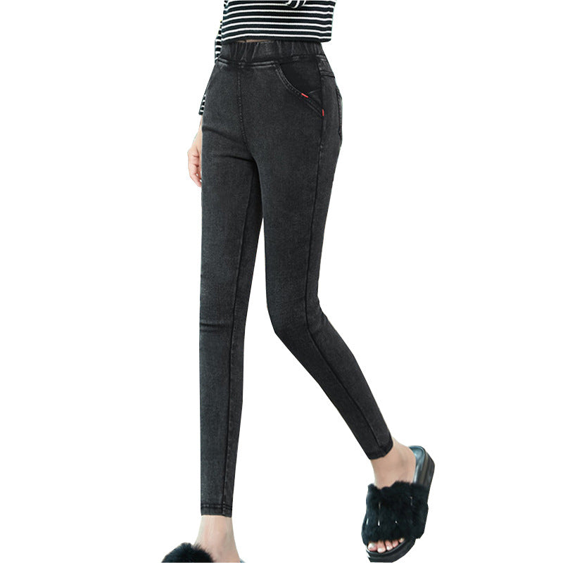 Plush plus size pocket red line leggings
