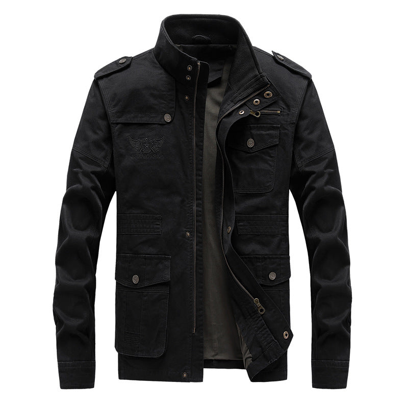 Men's cotton washable workwear jacket plus size casual stand collar