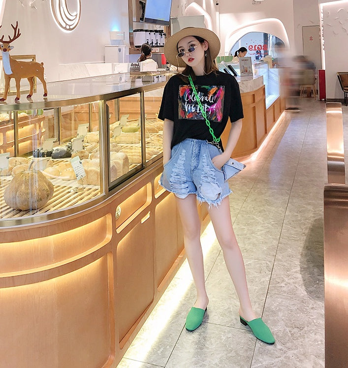 European goods summer new wash water worn denim shorts female chain triangle bag casual pants wild hot pants