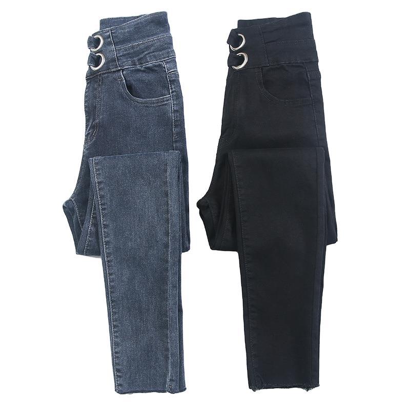 Thin skinny high waist black pencil long pants with small feet