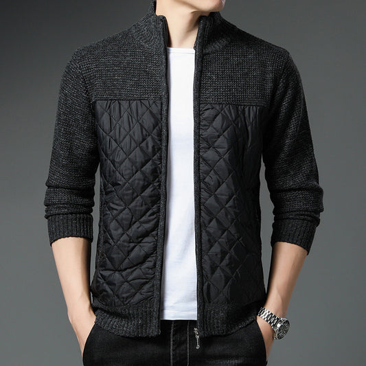 New Autumn Winter Knitted Cardigan Mens Stand-Up Collar Jacket