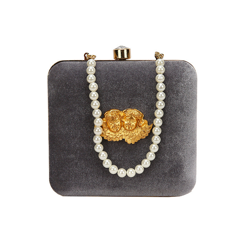 Fashion Red Velvet Pearl Chain Thin Chain Female Bag