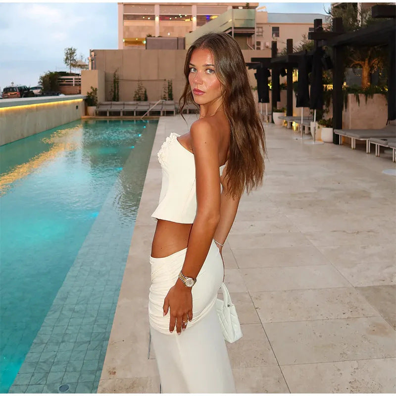 Womens Stylish Casual Chic Midriff-baring Top And Skirt Set