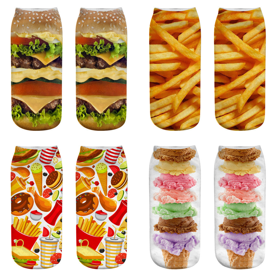 Hamburger fries series 3D printing socks