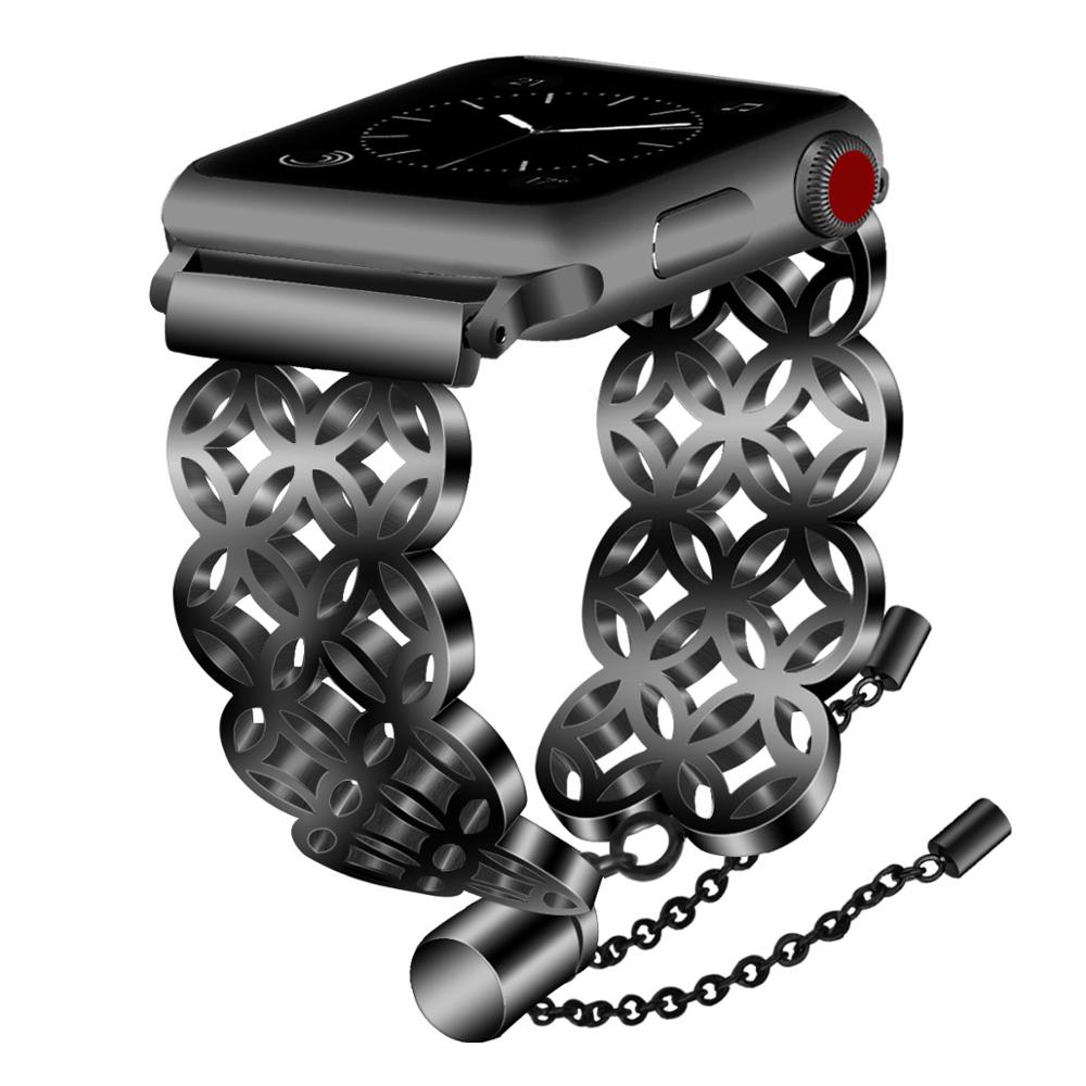 Kompatibel med Apple, Urremme i høj kvalitet med sommerfugl og blomst i rustfrit stål til Apple Watch Series
