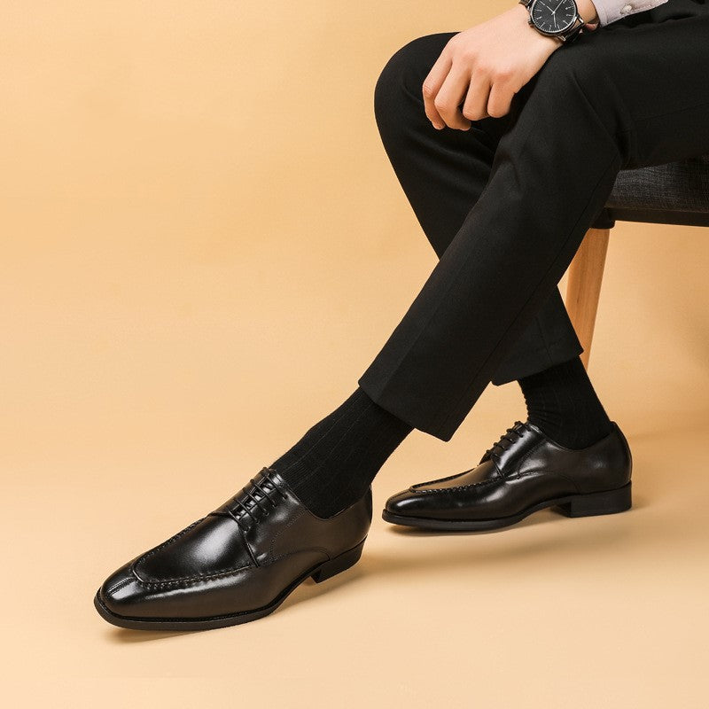 pointed toe British leather shoes