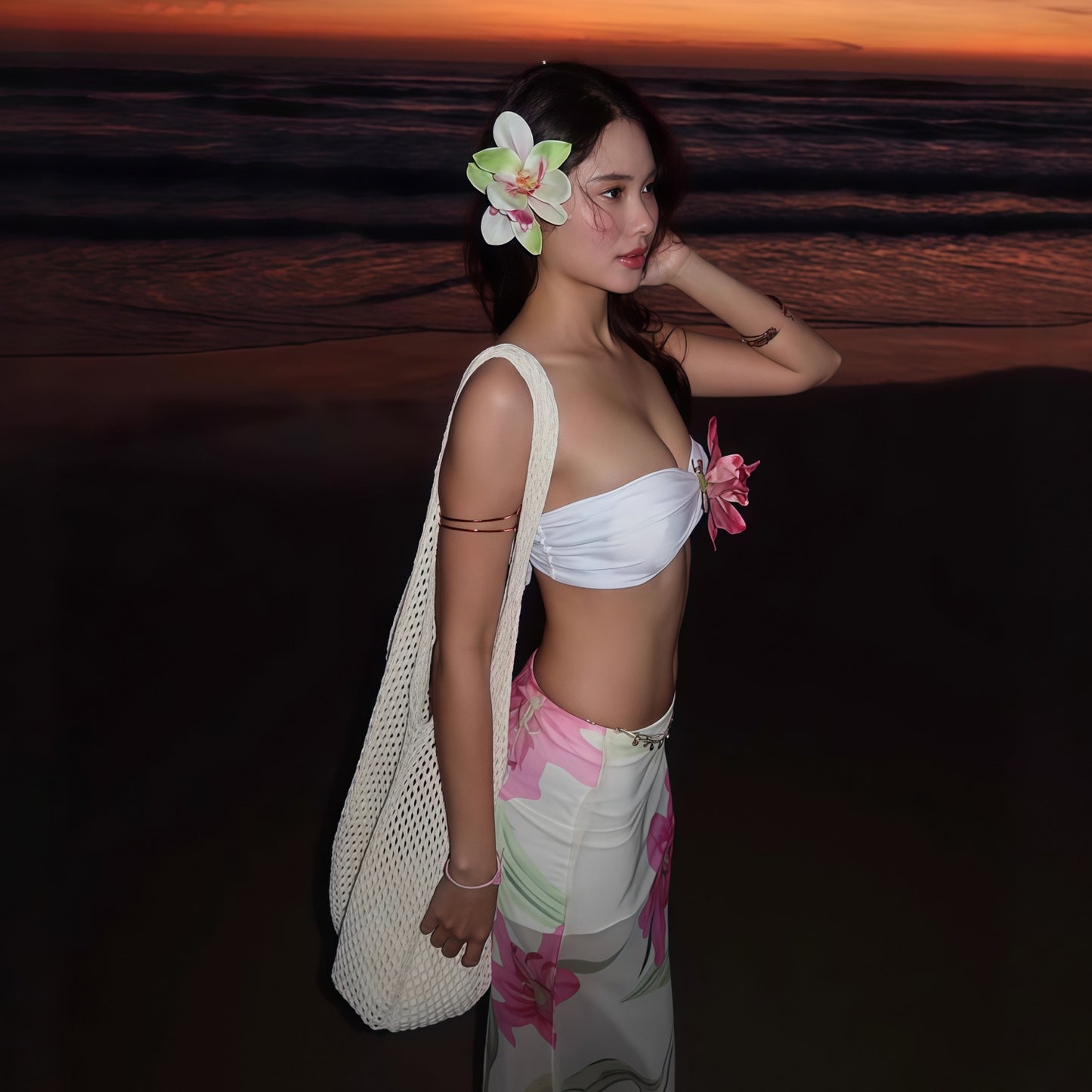 Dopamine Beach Vacation Pure Desire Stil Trykt Mesh Etuinederdel
