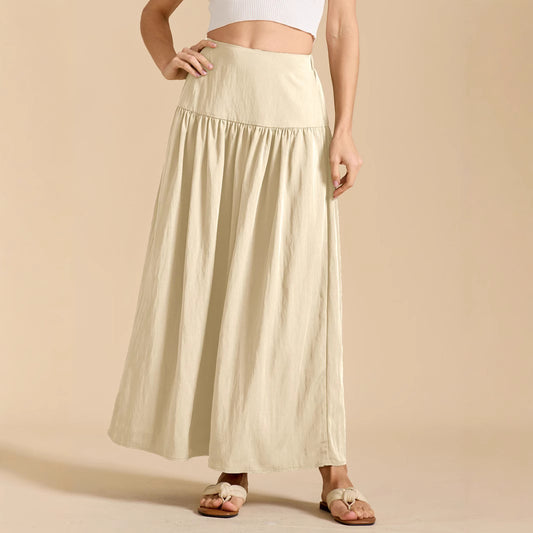 Womens Cotton Pocketed Skirt High-Waisted Elasticated Back Long Dress