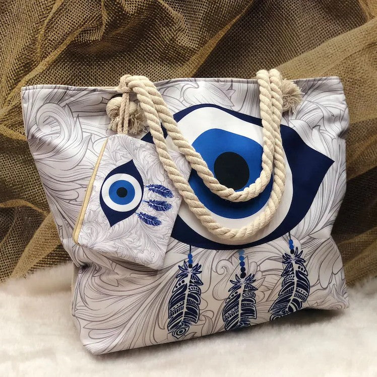 Devil's Eye Women's Cotton Portable Large Capacity Seaside Shoulder Bag