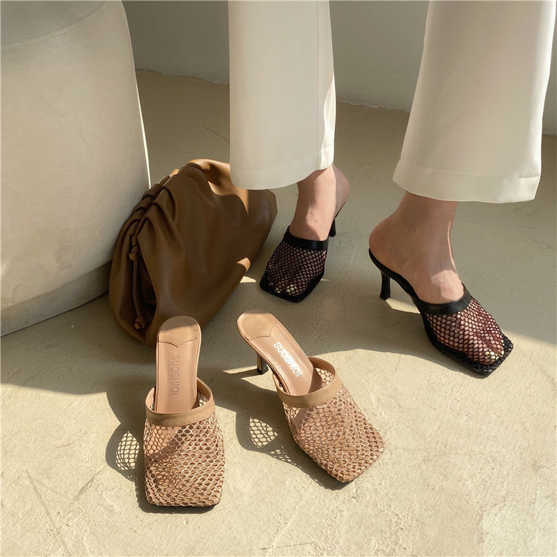 Fishnet hole square head high heel half drag