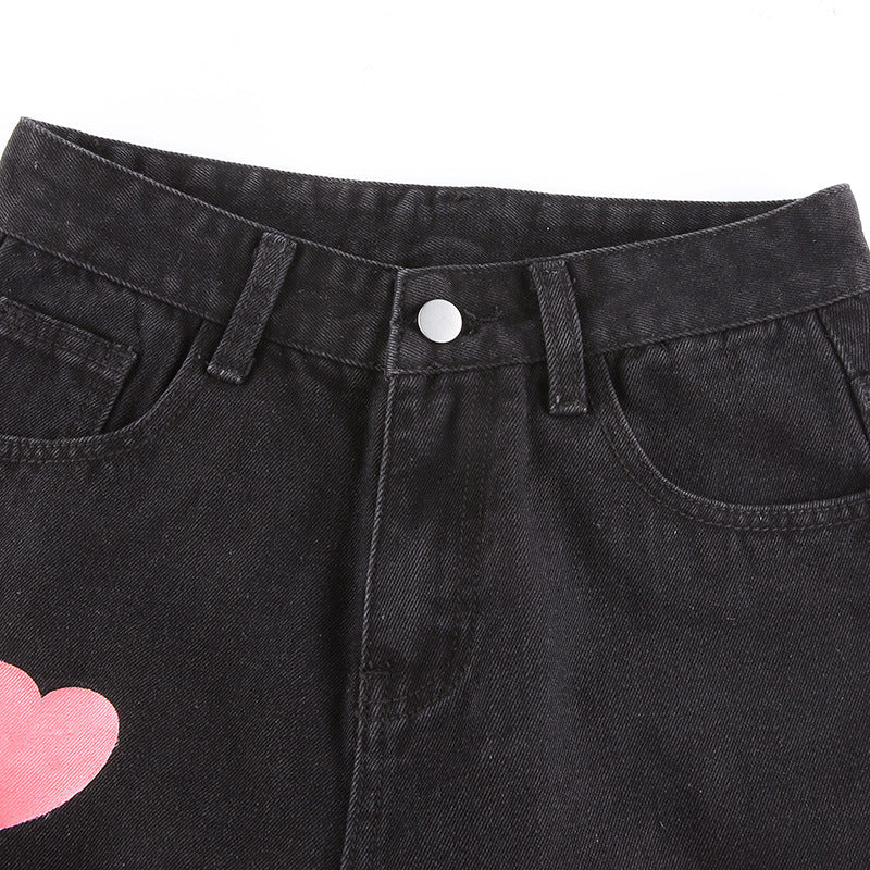 Fashionable love printed jeans