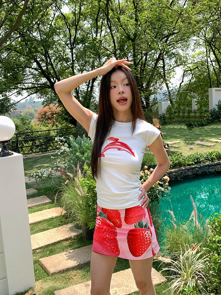 Vacation Style Strawberry Beach Skirt Hot Girl