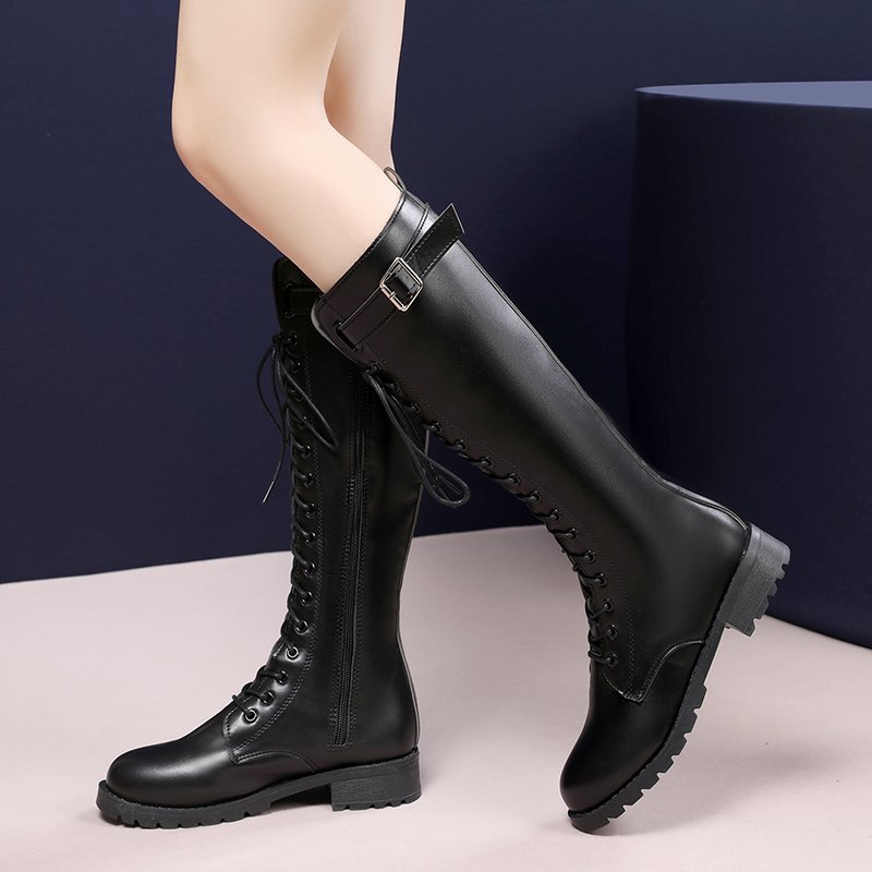 Long Tube Lace Round Toe Casual Fashion Boots