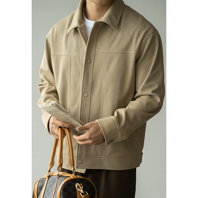 Twill Texture Shirt Collar Workwear Jacket For Men