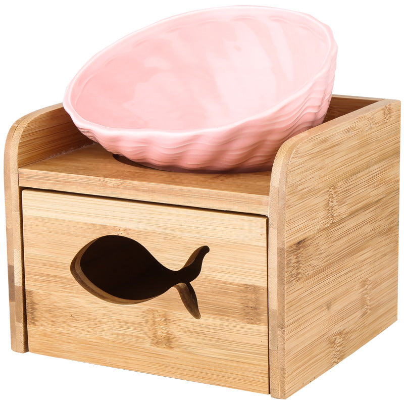 Ceramic neck cat bowl with oblique mouth