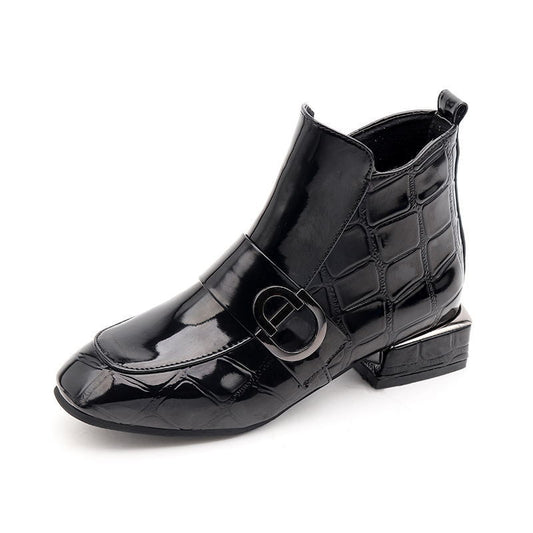 Ankle Boots Women Shoes Plus Velvet Low-heeled Pu Leather Pointed Thick