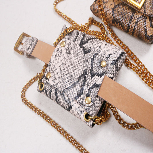 Snake pattern gold chain belt belt bag women
