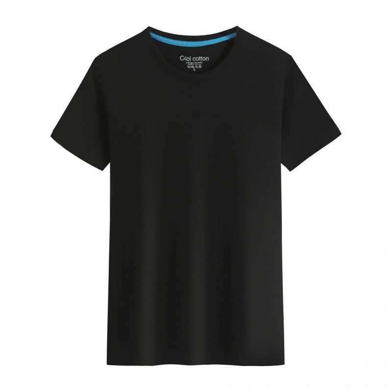 Herre- og dame-ensfarvet bomulds-T-shirt med rund hals til sommer