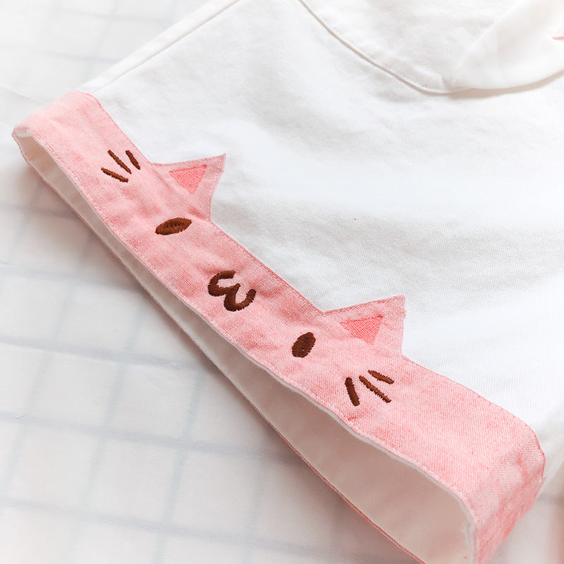 Embroidered bow tie elastic waist casual shorts