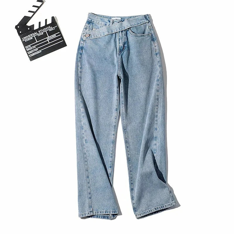 High-waisted Straight-leg Wide Floor-length Denim Jeans