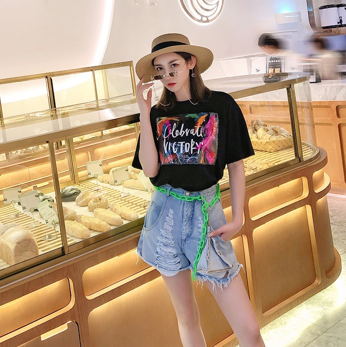 European goods summer new wash water worn denim shorts female chain triangle bag casual pants wild hot pants