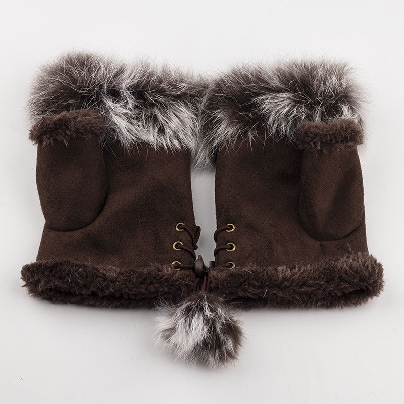 Winter warm rabbit hair Half Finger Gloves