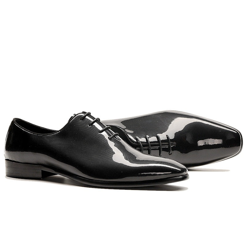 Pointed Toe Cowhide Business Suit Low-top Patent Leather Shoes