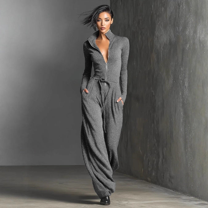 Womens Fashionable And Sexy Zippered Sports Jumpsuit