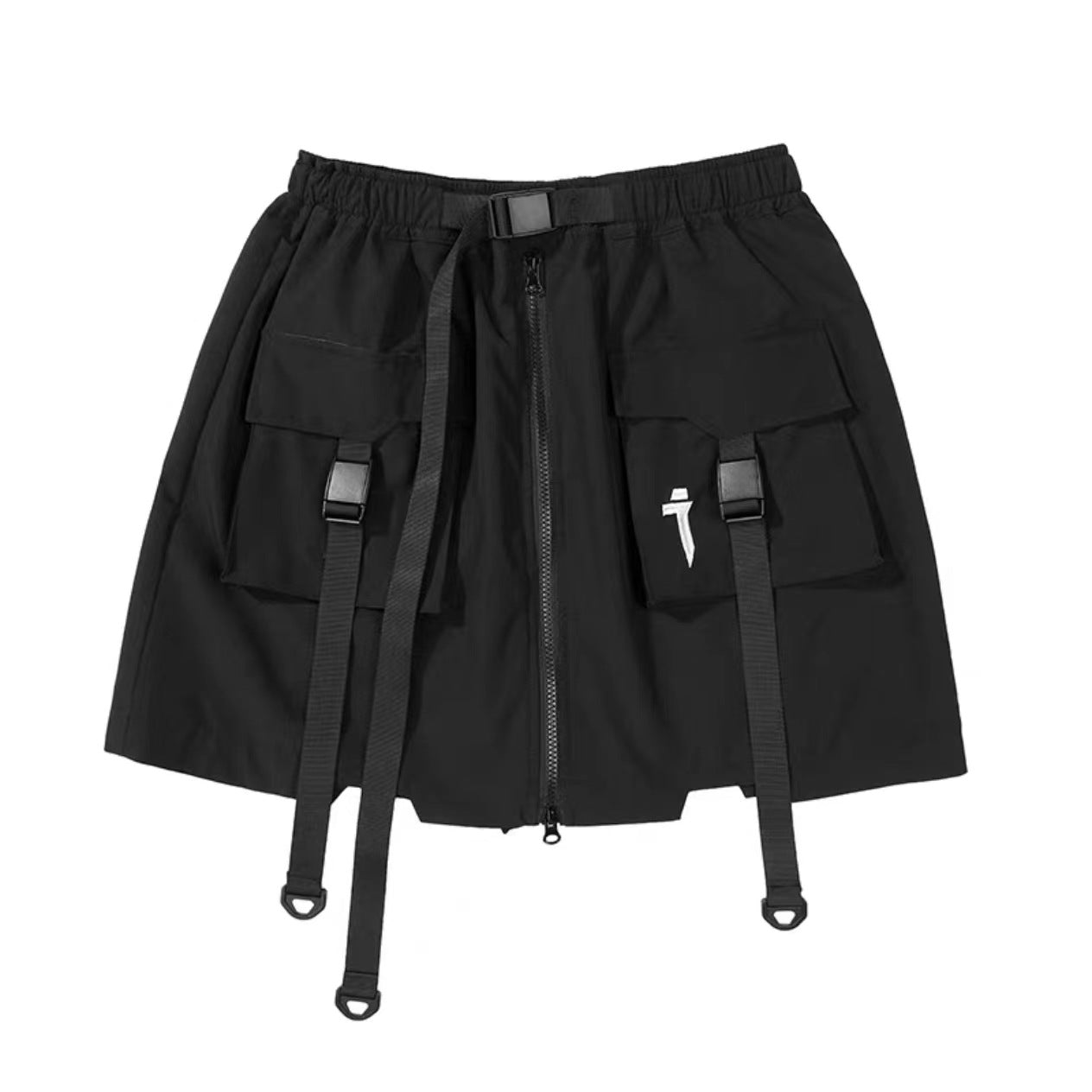 Summer New Mechanical Style Ribbon Short Pantskirt Men And Women Loose Casual With Big Pockets